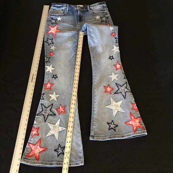 Free People x Driftwood Farrah Embroidered Flare Jeans Sz 29 - Picture 9 of 16